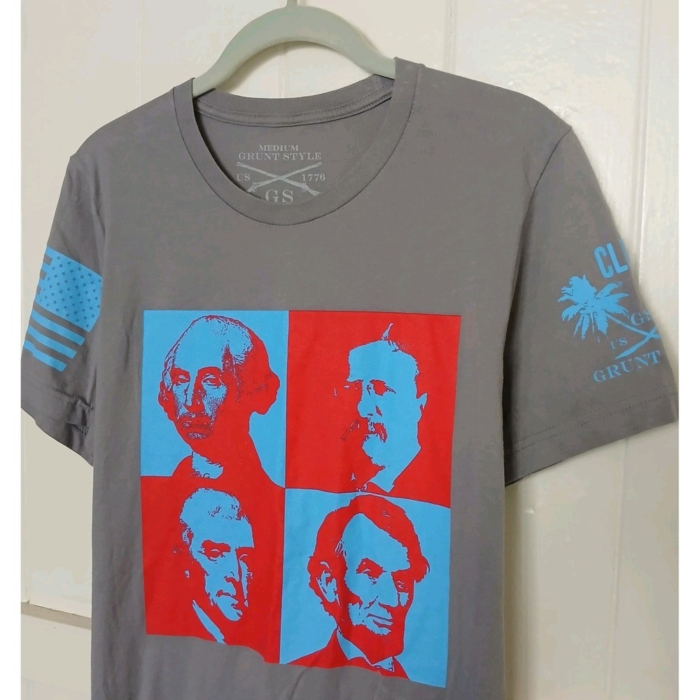 Grunt Style T-Shirt Patriot President Warhol Graphic Men's  Large Cotton Gray SS